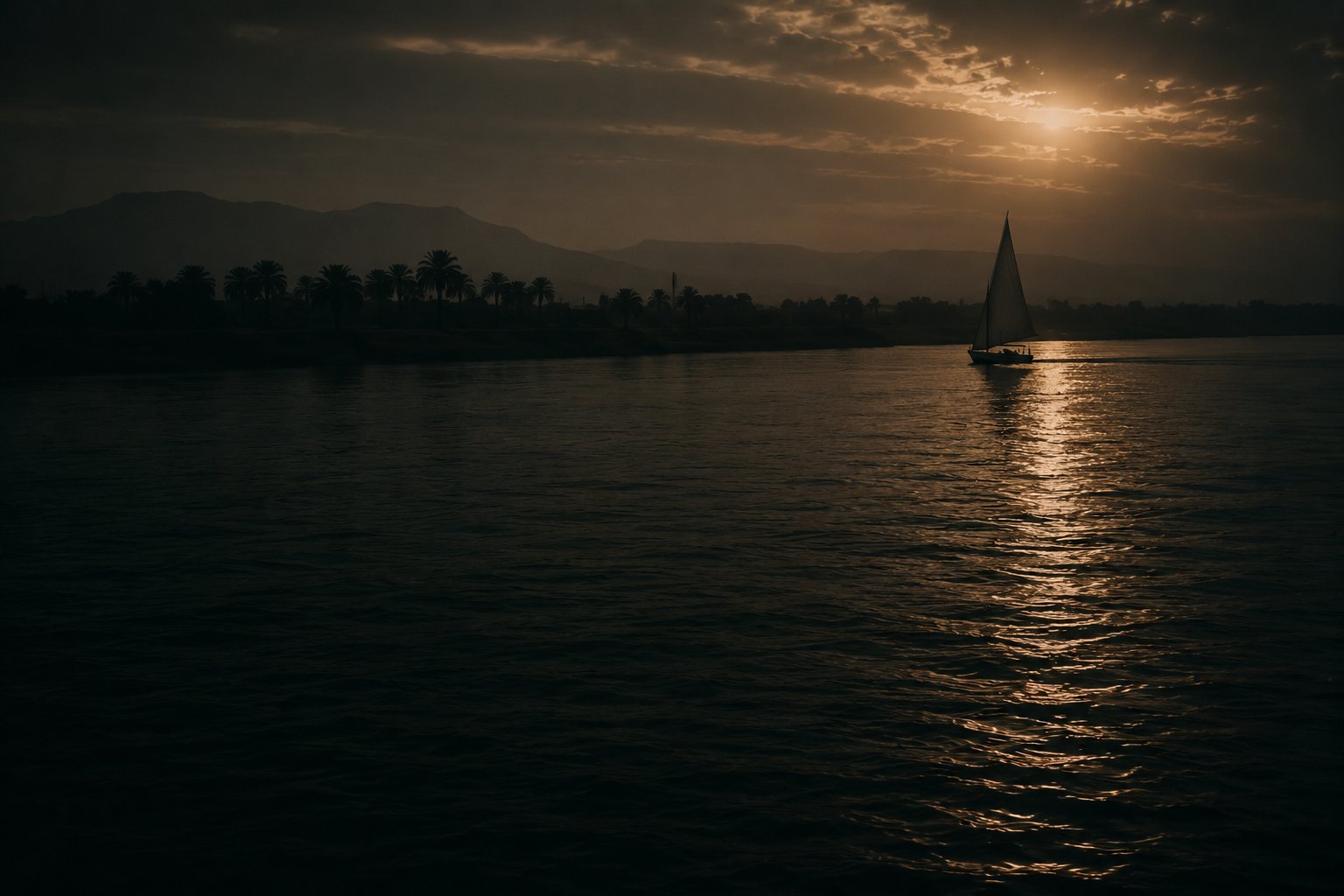 Felucca sailing the Nile at sunset